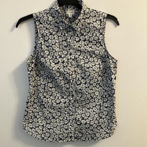 J. Crew Women's Sleeveless Floral Top - Navy and White